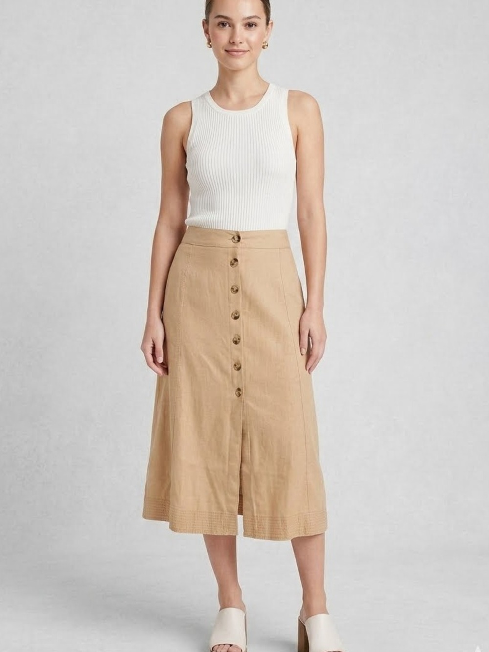 Universal Thread Linen Blend Button-Down Midi Skirt - Size S